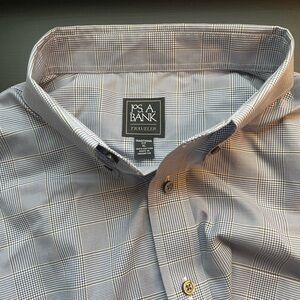 Jos A Bank XL Traveler button collar blue with green stripe dress shirt